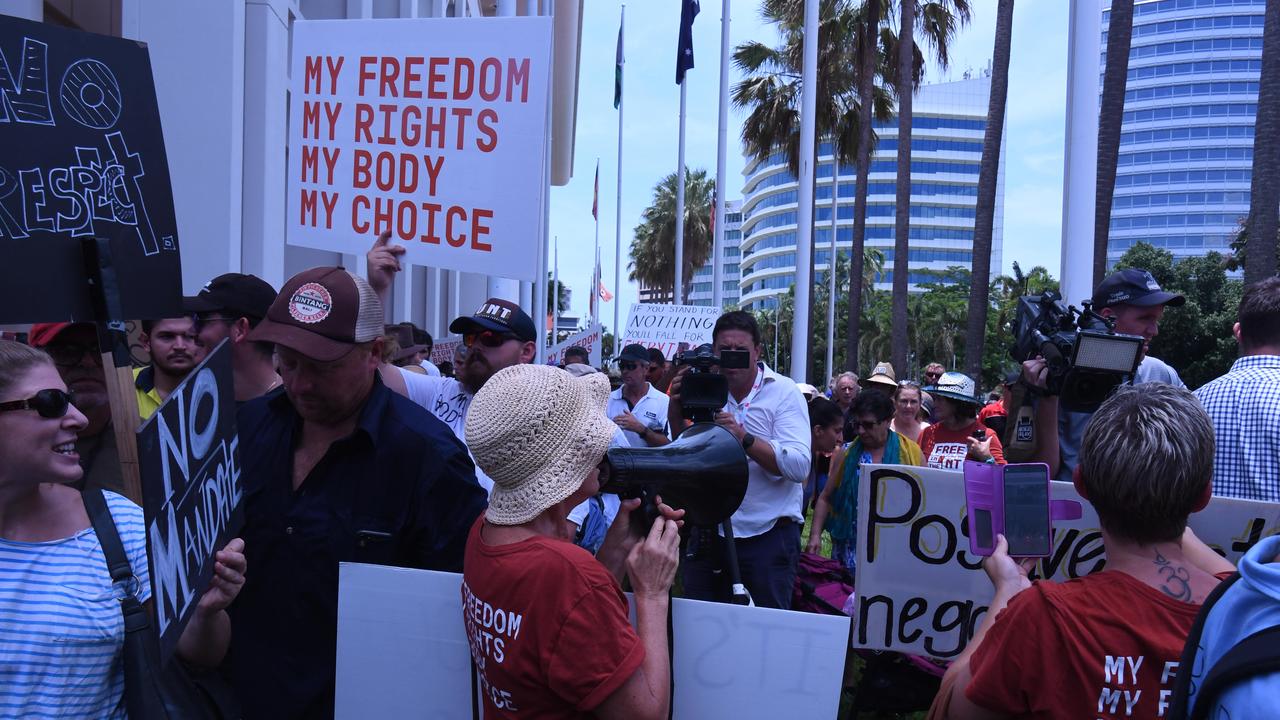 Faces from Darwin's Freedom Rally at Parliament House. Picture: Amanda Parkinson