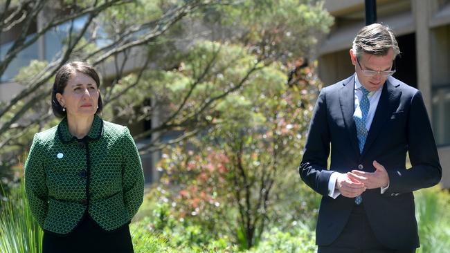 NSW Premier Gladys Berejiklian and Treasurer Dominic Perrottet announce $337 million for school tutoring. Picture: NCA NewsWire / Jeremy Piper