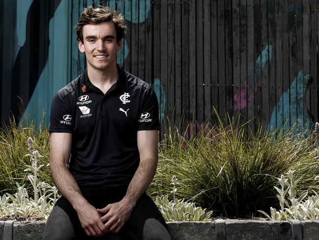 MELBOURNE, AUSTRALIA - NOVEMBER 28: Sam Philp of Carlton poses for a photo during a AFL Draft media opportunity at Docklands Park on November 28, 2019 in Melbourne, Australia. (Photo by Darrian Traynor/Getty Images)