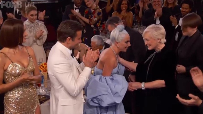 Glenn Close hugged Gaga on the way to the stage.