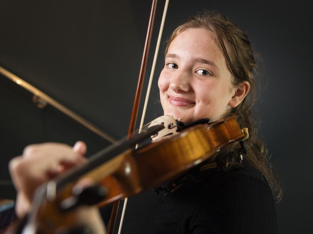 Elisa Sack before competing in string sections of the 77th City of Toowoomba Eisteddfod at Empire Theatres, Thursday, July 27, 2023. Picture: Kevin Farmer