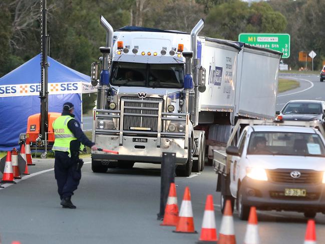 GOLD COAST, AUSTRALIA - NewsWire Photos JULY 17, 2020. Queensland truckies passing through the state border at Gold Coast Highway Coolangatta.Picture by Richard Gosling