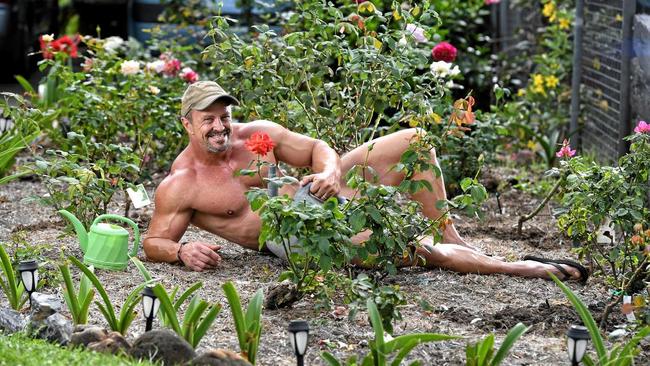 Paul Rix gardening naked. Picture: Rob Williams