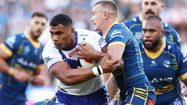 Brendan Hands lays a tackle against the Bulldogs (Photo by Matt King/Getty Images)