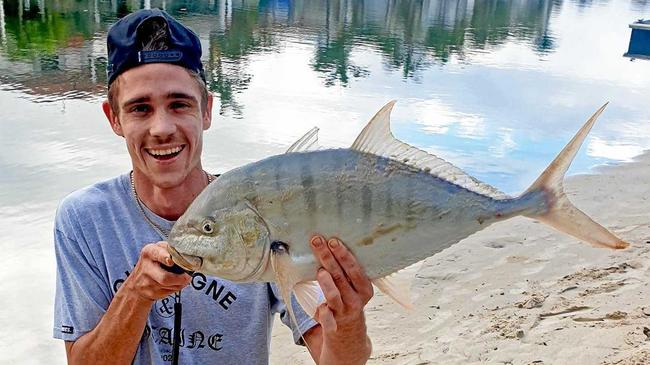 GOOD CATCH: Ethan Chilby won the $100 Davo's/ChaseBaits Fish of the Week prize with this 62cm golden trevally, which he caught and released on a Squidgie soft plastic in the lower estuary. Picture: www.fishingnoosa.com.au