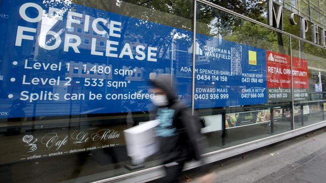 Melbourne office buildings are about 60 per cent full at peak times. Picture: David Geraghty