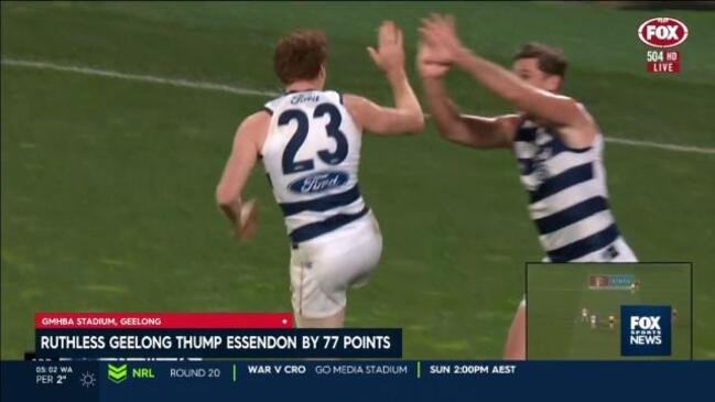 Ruthless Geelong Cats thump Essendon Bombers by 77 points