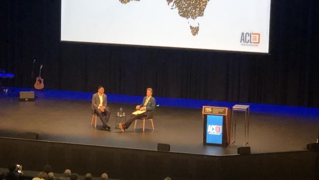 Folau on stage during a Q&amp;A session. Picture: Brenden Hills.