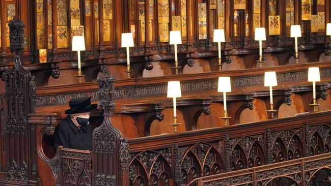 The notorious party was the night before the Duke of Edinburgh’s funeral, during which Queen Elizabeth II had to sit alone because of social-distancing rules. Picture: Jonathan Brady/PA/The Times