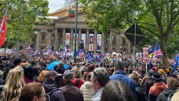 The protest swelled in size on Saturday afternoon. Picture: Sarah Perillo