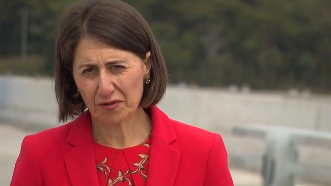 NSW Premier Gladys Berejiklian during a press conference in Batemans Bay on Tuesday before the announcement the auction will be stopped. Picture: 9 News