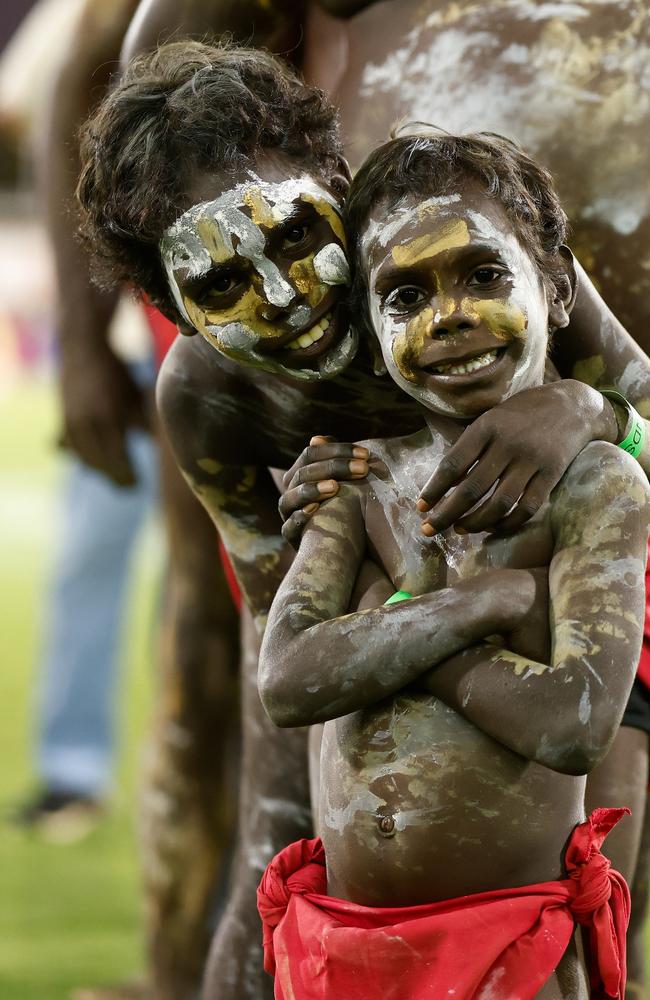 Welcome to Country is performed during the 2023 AFL Round 11 match between the Gold Coast Suns and the Western Bulldogs at TIO Stadium. (Photo by Michael Willson/AFL Photos via Getty Images)