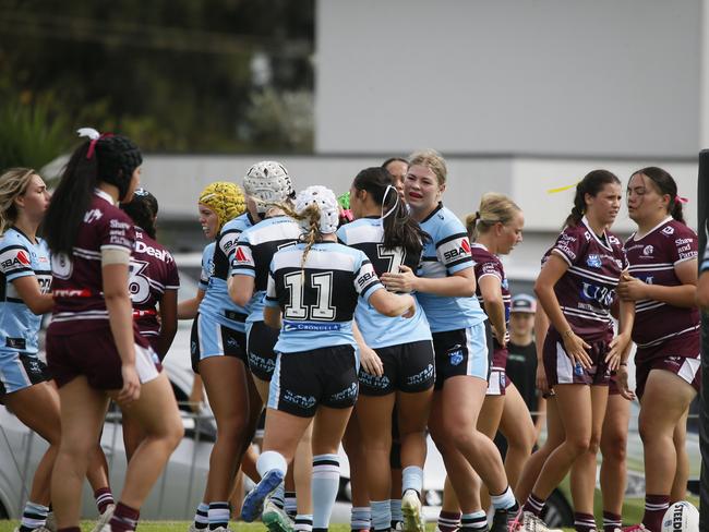 Cronulla celebrates a try. Picture Warren Gannon Photography