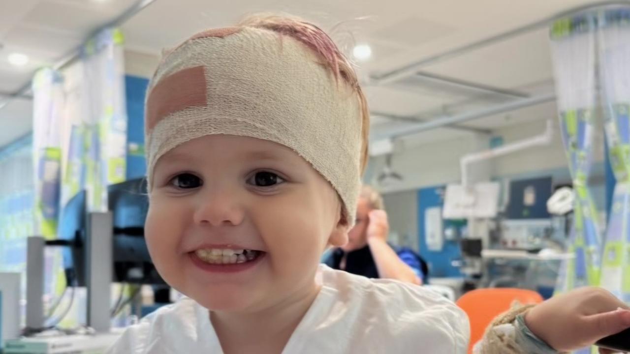 Darling Townsville toddler Flynn Pfoeffer is bravely battling back against all the odds after surgery for atypical teratoid rhabdoid tumour (ATRT), a rare and aggressive form of brain cancer that cruelly afflicts children aged under three years. Picture: Supplied