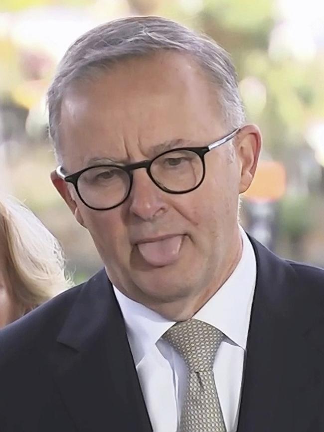 Labor leader Anthony Albanese stumbles when asked the national unemployment rate in Launceston, Tasmania on April 11 at his first stop of the federal election campaign. Picture Sky News