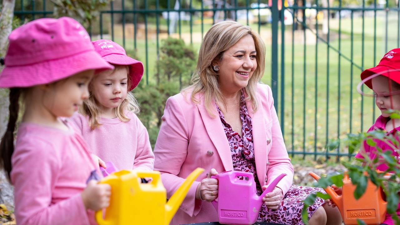 Premier Annastacia Palaszczuk with children as she reveals a free kindy program for Queensland. Picture: Sarah Marshall/Office of the Premier