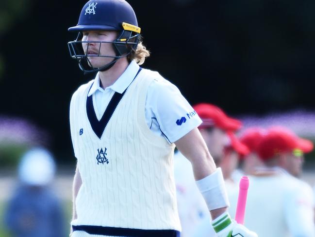 Pucovski getting out against South Australia in that Shield match in Adelaide. Picture: Mark Brake/Getty Images