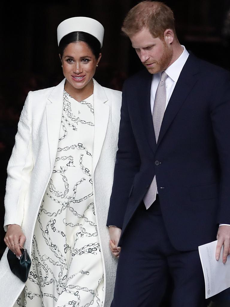 The Duchess and Duke of Sussex pictured leaving a Commonwealth Day Service at Westminster Abbey last month. Picture: AP