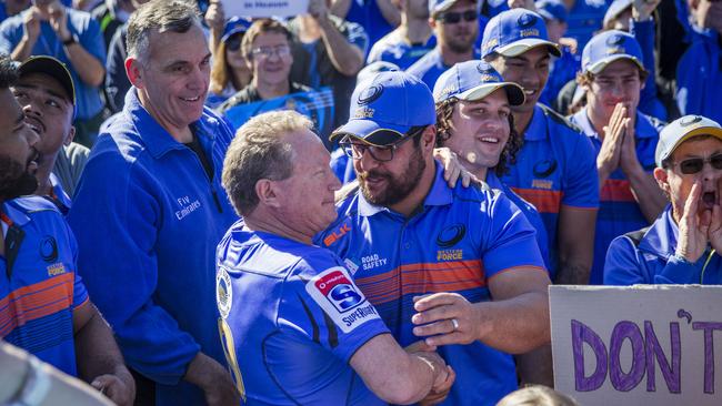 Forrest during a rally at Western Force HQ in Perth last year. Picture: AAP