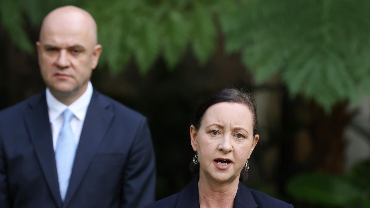 Chief Health Officer Dr John Gerrard and Health Minister Yvette D'Ath during a press conference, Parliament House, Brisbane. Picture: Liam Kidston