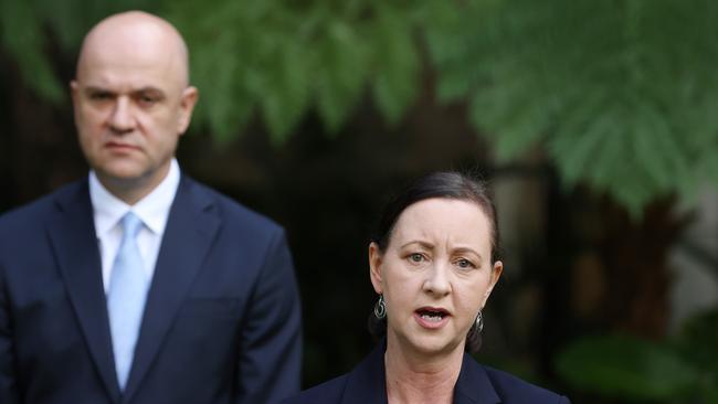 Chief Health Officer Dr John Gerrard and Health Minister Yvette D'Ath during a press conference, Parliament House, Brisbane. Picture: Liam Kidston