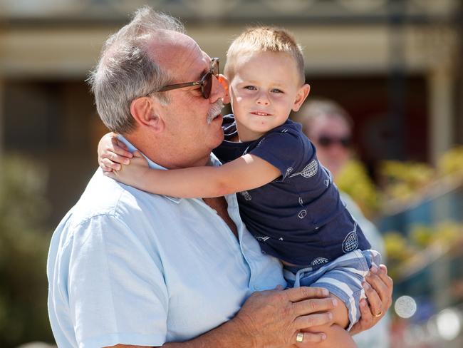 2/3/2020 Weight loss trial participant Nigel Davis with his grandson George Wishart 2 yrs at Glenelg.  Picture MATT TURNER