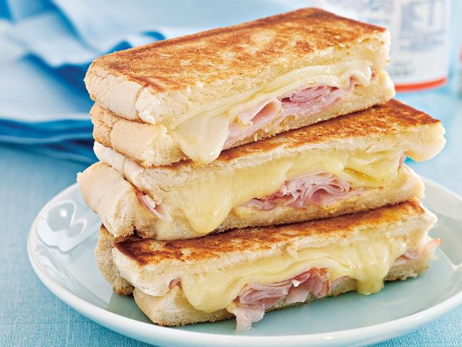 Pan-toasted ham and cheese toastie.