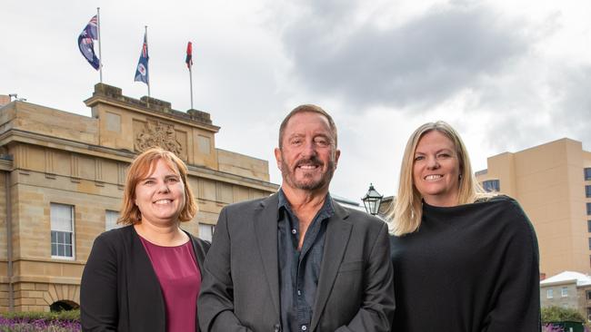 And then there was one. Of the three JLN MPs elected in March, only Andrew Jenner (centre) remains in the party; Braddon MP Miriam Beswick (left) and Bass MP Rebekah Pentland (right) were expelled on Saturday. Picture: Linda Higginson