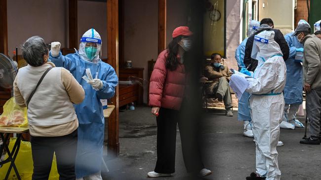 Residents are tested inside a compound in Jing'an district, in Shanghai.