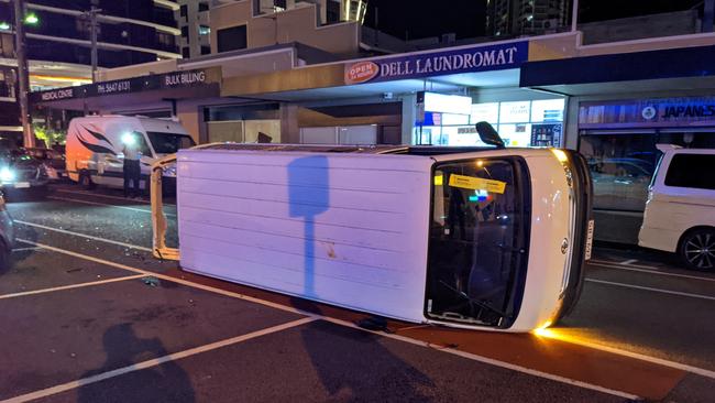 A suspected stolen vehicle crashes at Southport. Picture: Keith Woods