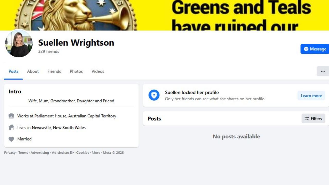 Suellen Wrightson has locked her Facebook page. Picture: Facebook