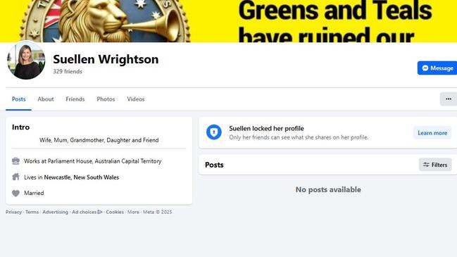Suellen Wrightson has locked her Facebook page. Picture: Facebook