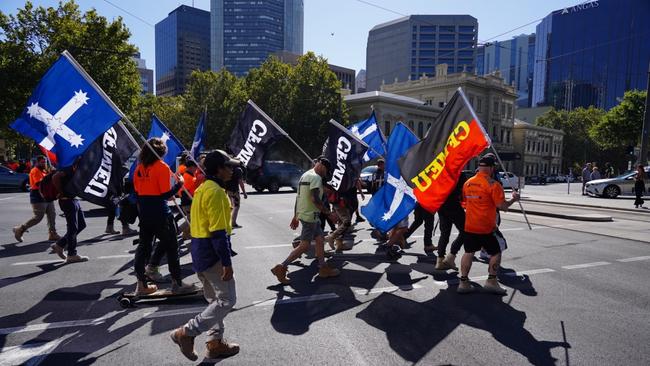 CFMEU members gathered in Victoria Square. Picture: CFMEU SA