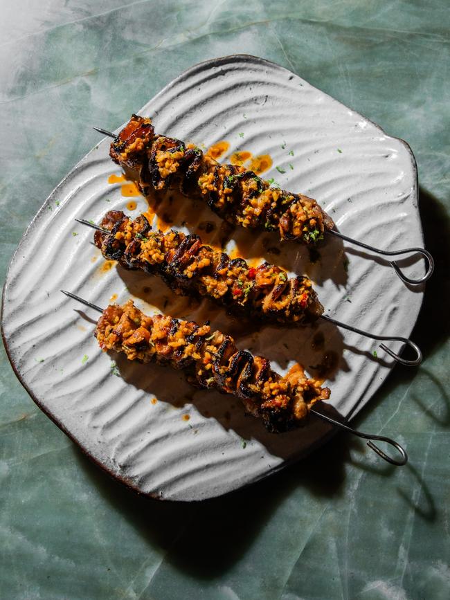 Pork belly skewers by Lennox Hastie. Photo: Nikki To