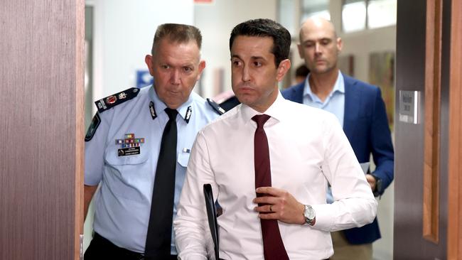 Queensland Premier David Crisafulli at the Kedron Emergency Services Complex ahead of a cyclone briefing. Picture: David Clark