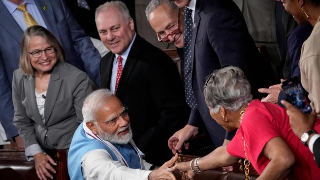 Indian Prime Minister Narendra Modi received a rock star welcome in Australia in May and at a joint session of the US Congress at the Capitol in June (above). Picture: Drew Angerer / AFP