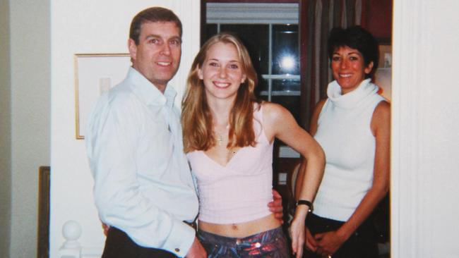 Prince Andrew and Virginia Roberts at Ghislaine Maxwell's townhouse in London, Britain on March 13, 2001 Picture: Florida Southern District Court/Supplied