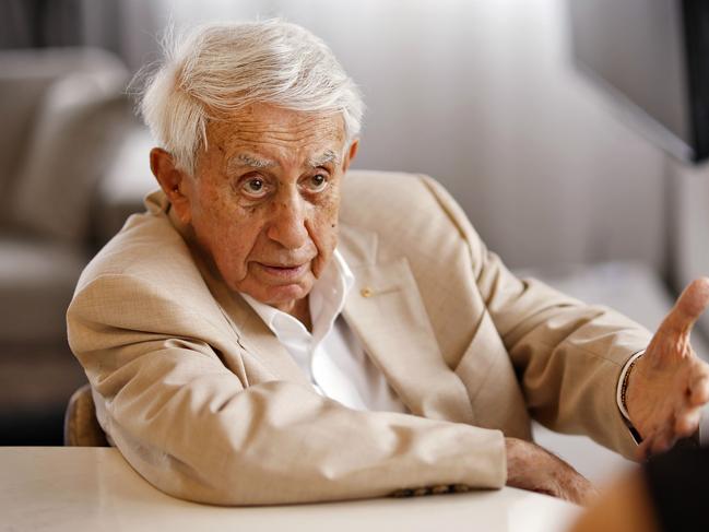 DAILY TELEGRAPH - 3.12.24*** STRICT EMBARGO UNTIL DEC 8 ***MUST CHECK WITH PIC ED BEFORE PUBLISHING Billionaire property developer Harry Triguboff pictured in the penthouse of the Meriton Tower on Kent St in the city. Picture: Sam Ruttyn