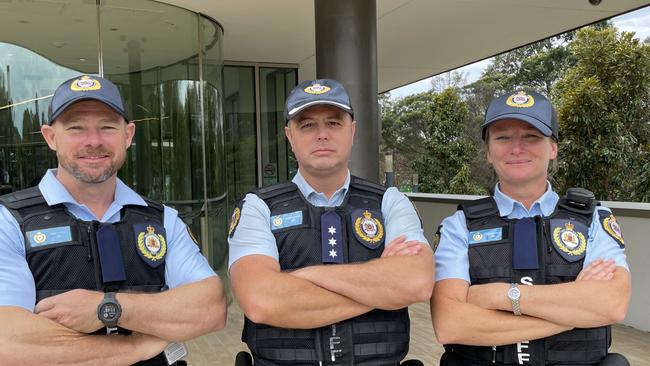 Sheriff Jason Clarke, Inspector Andrew Jones and Sheriff Jane Donovan at Coffs Harbour courthouse. Picture: Matt Gazy