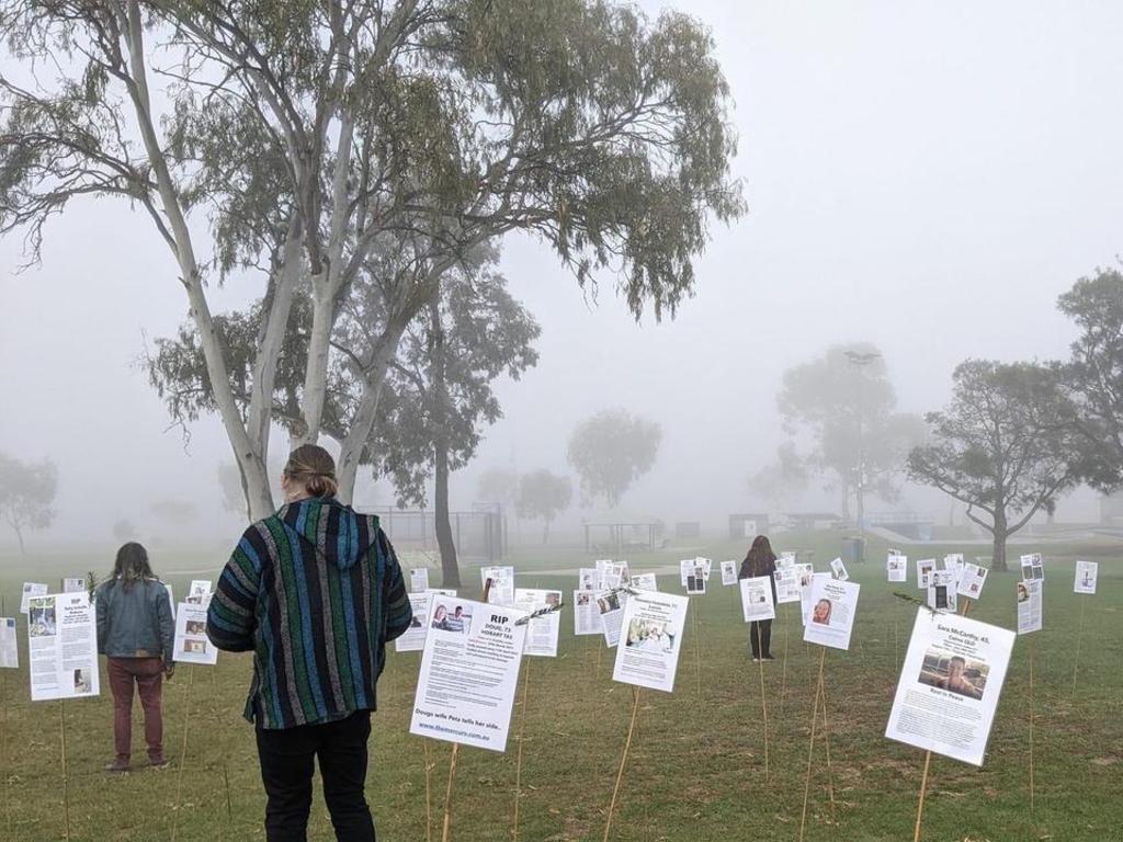 My Place Bundaberg organised a Forest of the Fallen to pay respects to people who were believed to have died in connection to receiving a Covid-19 vaccine. Picture: Supplied