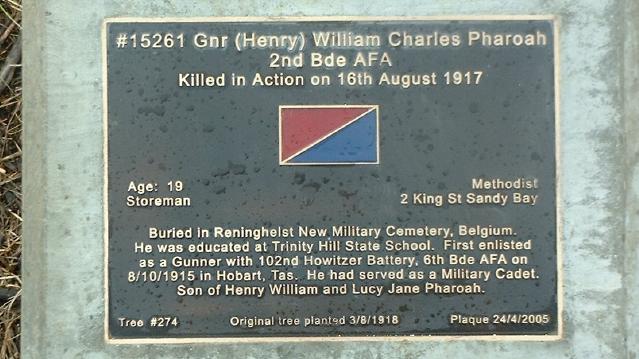 Gunner Henry William Charles Pharoah from Hobart was killed in Action on October 16, 1917.