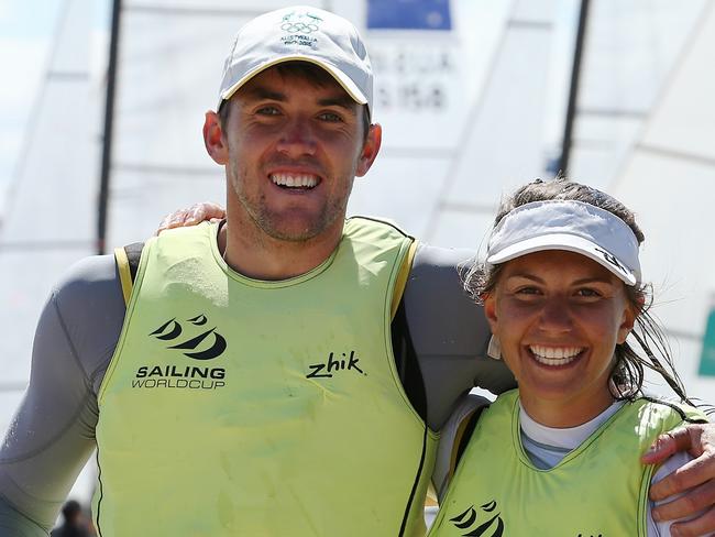 Sailing World Cup St Kilda Winners Lisa Darmanin and Jason Waterhouse in the Nacra 17 class Picture:Wayne Ludbey