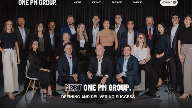 Screenshot from the website of One PM Group, including Lauren and James Davidson (front left) and Jordan Hickey, (front right).