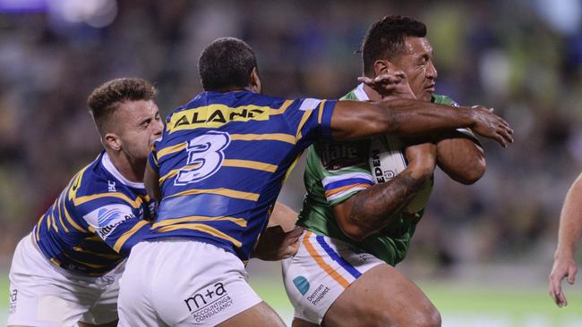 Josh Papalii led the way up front for the Raiders. Picture: AAP