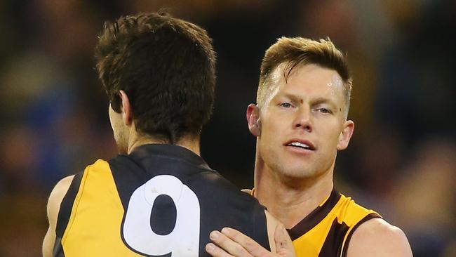 Trent Cotchin and Sam Mitchell look destined to have their names etched in Brownlow folklore. Photo: Michael Dodge/Getty Images