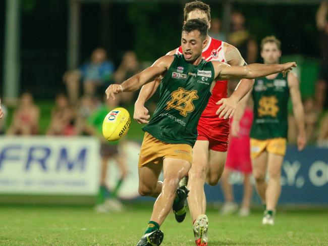 Nate Paredes helping boot his side to victory in the grand final. Picture: Glenn Campbell