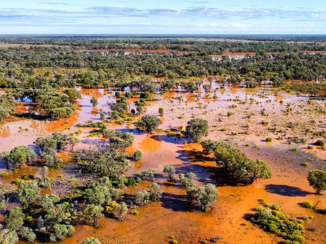 An aerial view of flooding at Orinya Station near Quilpie, Queensland.  Pic Bob Sharplin.