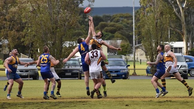 Action from the Elizabeth v Houghton Districts division six Adelaide Footy league round one match. Picture: Elizabeth Football Club