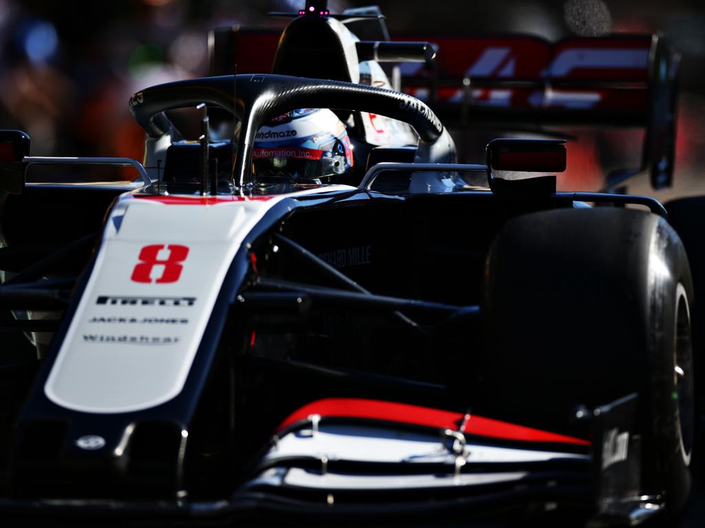 Romain Grosjean driving with the “halo” device sitting above the cockpit.