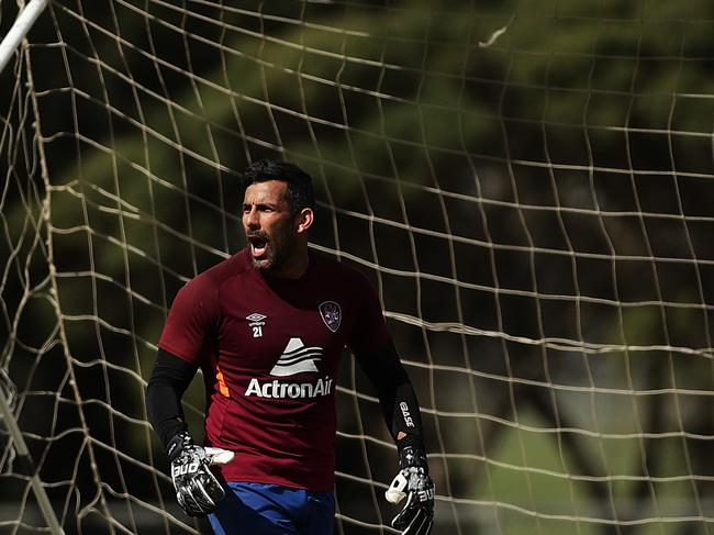 SYDNEY, AUSTRALIA - AUGUST 19: Jamie Young of the Roar trains during a Brisbane Roar A-League training session at Blacktown International Sportspark on August 19, 2020 in Sydney, Australia. (Photo by Mark Metcalfe/Getty Images)